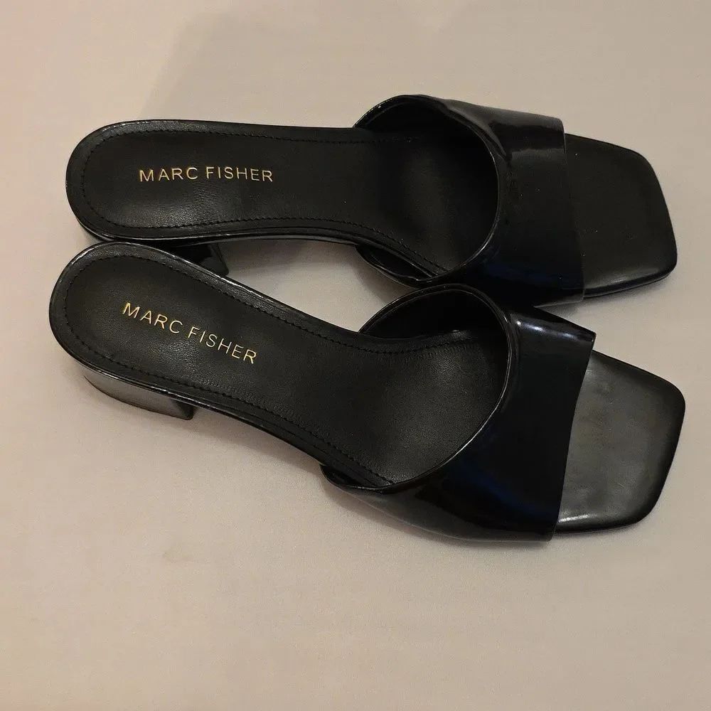 BRAND NEW MARC FISHER MFCYNLEA-C GLOSSY BLACK MULES SANDAL R3 - Picture 5 of 16